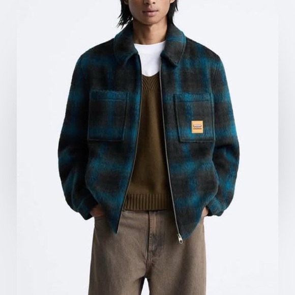 Zara DNWR. Men's Wool Blended Fluffy Plaid Jacket - Size L - Picture 2 of 13